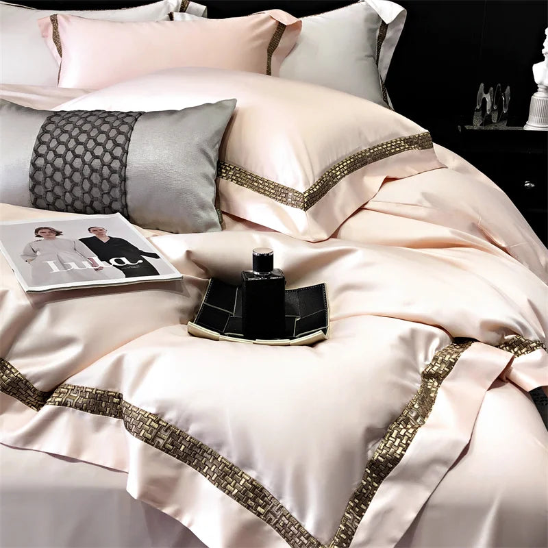 Decobites Luxury Embroidery Cotton Bedding Set with Duvet Cover, Sheet, and Pillowcases