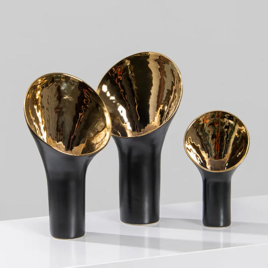 DecorBites™ Golden Trumpet Ceramic Flower Vase Home Decoration Accessories