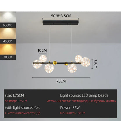 DecorBites™ LED Glass Bulb Pendant Light: Modern Round Design, Gold/Black, Gypsophila String