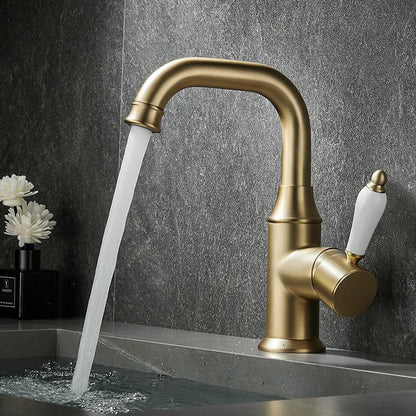 DecorBites™ Brushed Gold Basin Faucet Deck Mounted Sink Tap Hot Cold Chrome Brass