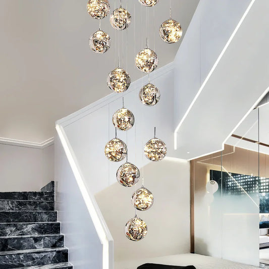 DecorBites™ Luminous Glass Ball Pendant Chandeliers for Living Dining Room Decor LED Lighting