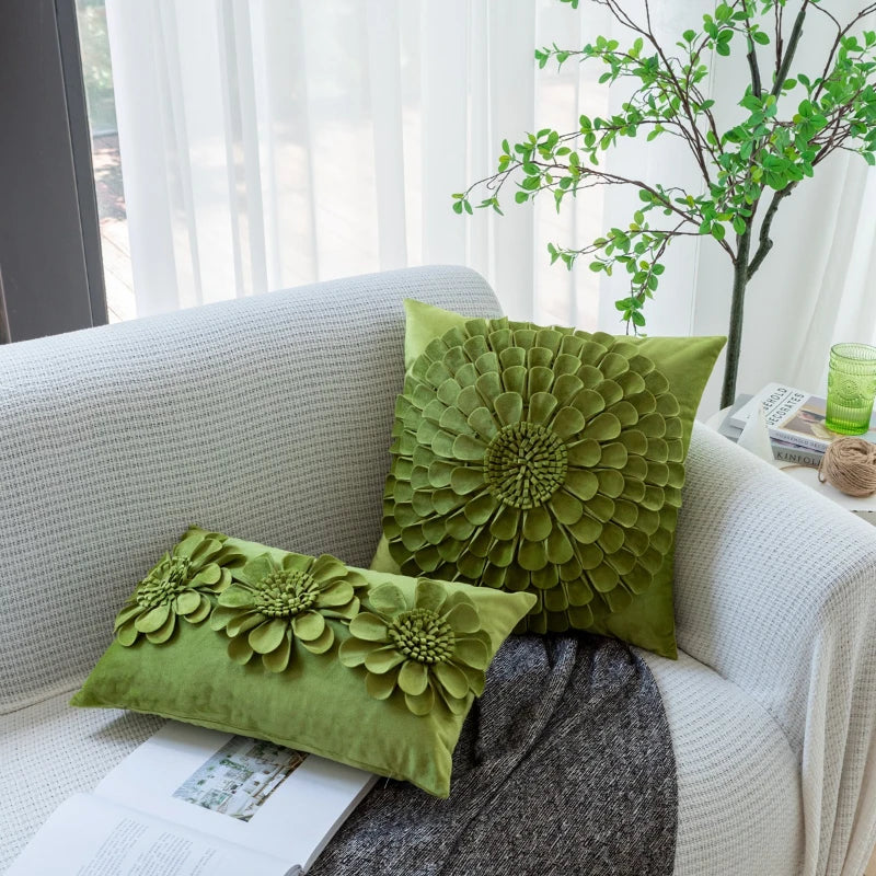 Green Floral Square Pillowcase