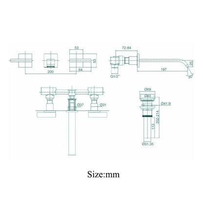 DecorBites™ Black Brass Wall Mounted Bathroom Basin Faucet with Dual Handles