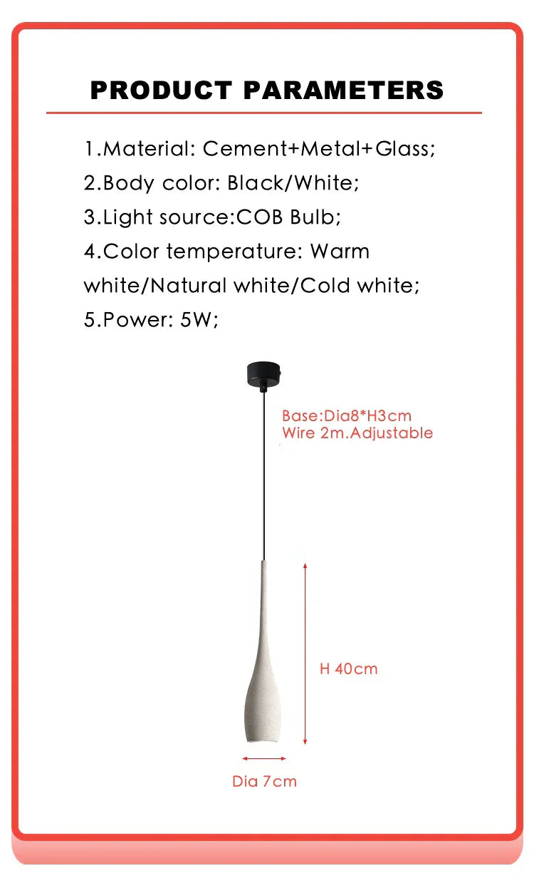 Lámpara colgante de cemento DecorBites™ con luz LED, estilo industrial retro.