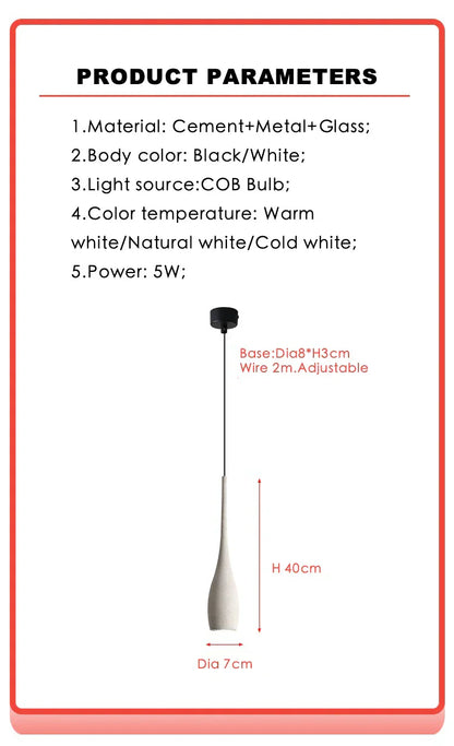 Lámpara colgante de cemento DecorBites™ con luz LED, estilo industrial retro.