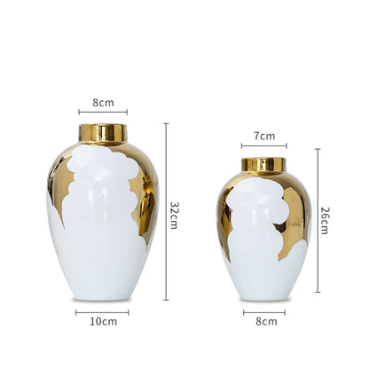 DecorBites™ Gold & White Ceramic Vase for Stylish Home Décor and Flower Display