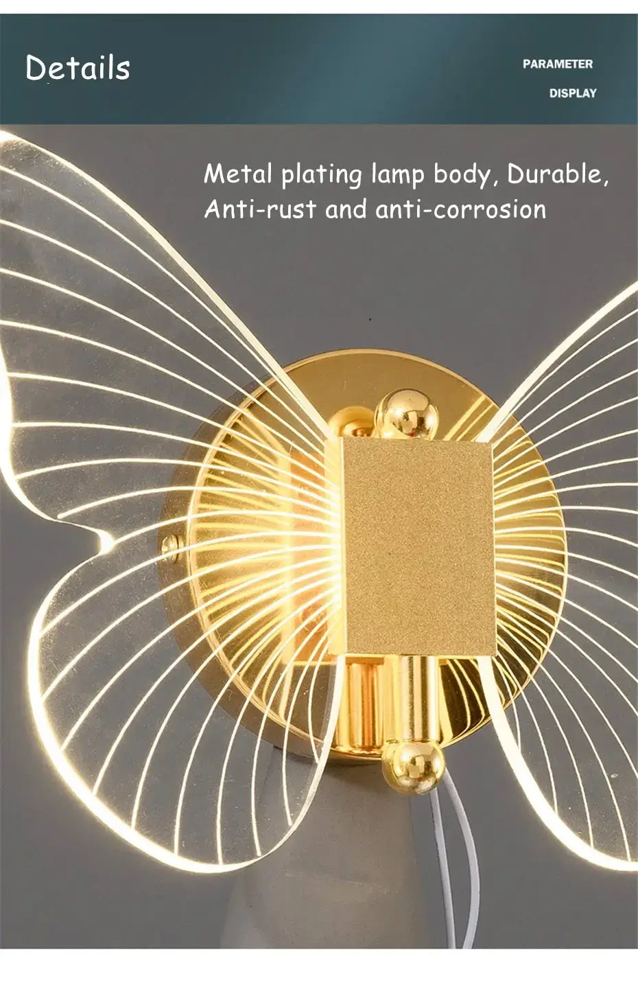 Art deco gold swan wall lamp features a gold-plated butterfly-shaped design with illuminated wings and a square central light fixture for bedroom bedside use.