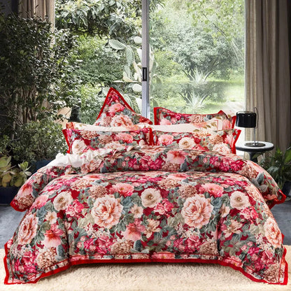 Decobites Vintage Floral Jacquard Cotton Wedding Bedding Set with Duvet Cover, Sheet, Pillowcases