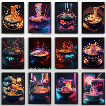 DecorBites™ Japanese Food Neon Posters Canvas Painting for Home Kitchen Decor