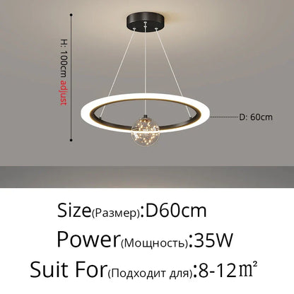 DecorBites™ Circle Ring Pendant Light Chandelier Modern Living Room Bedroom Lamps Ceiling Luminaire