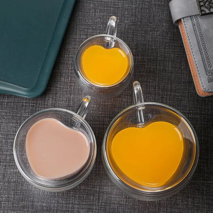 DecorBites™ Heart-Shaped Glass Coffee Cup - Double Bottom Glass Mug for Drinks