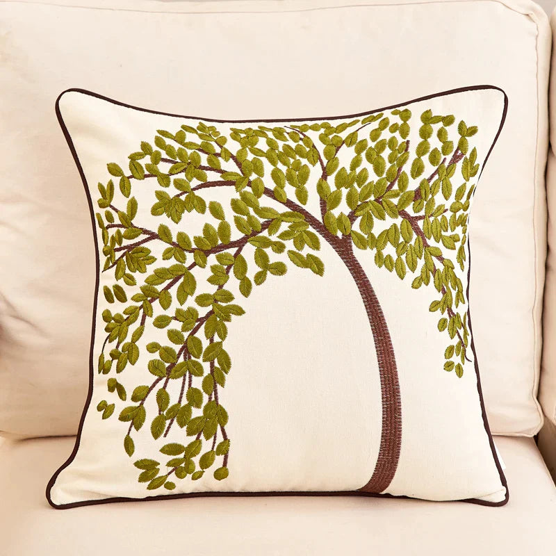 DecorBites™ Butterfly Tree Embroidered Cushion Cover for Office Sofa & Home Decoration.
