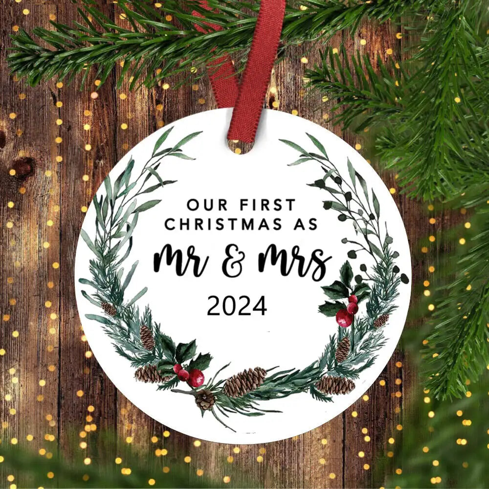 Wedding Gifts for Couple Our First Christmas Married Ornament 2024 First Christmas As Mr and Mrs Married Ornament 2024