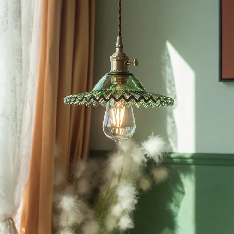 DecorBites™ Green Brass Glass LED Pendant Light for Kitchen Cafe Bar Loft Decoration