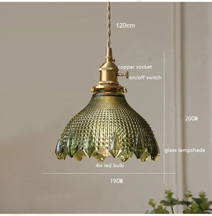 Korean Retro Glass Pendant Light With Wood Accent