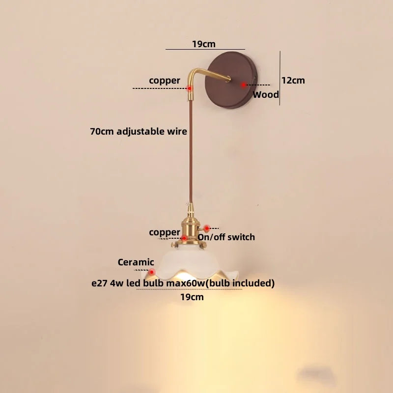 DecorBites™ Ceramic Wood LED Wall Sconce, Modern Adjustable Nordic Lamparas De Pared for Bedroom