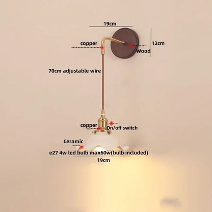 DecorBites™ Ceramic Wood LED Wall Sconce, Modern Adjustable Nordic Lamparas De Pared for Bedroom