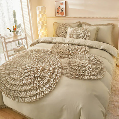 DecorBites™ Brushed Cotton Flower Embroidery Bedding Set with Stereoscopic Handwork