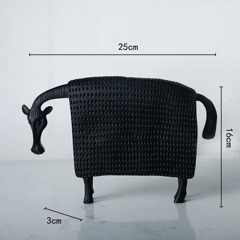 DecorBites™ Black Cow Ox Resin Sculpture Figurine - Room Decor Art Statue