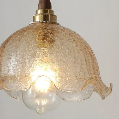 مصباح معلق LED من DecorBites™ مصنوع من زجاج العنبر، ووحدة إضاءة معلقة من خشب الجوز النحاسي للديكور المنزلي