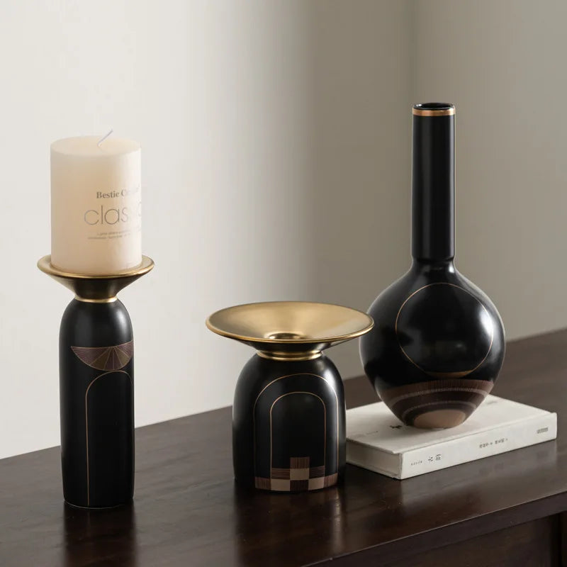 DecorBites™ Golden Tray Vase Candlestick Set - Elegant Home Decor & Flower Arrangement Accessories