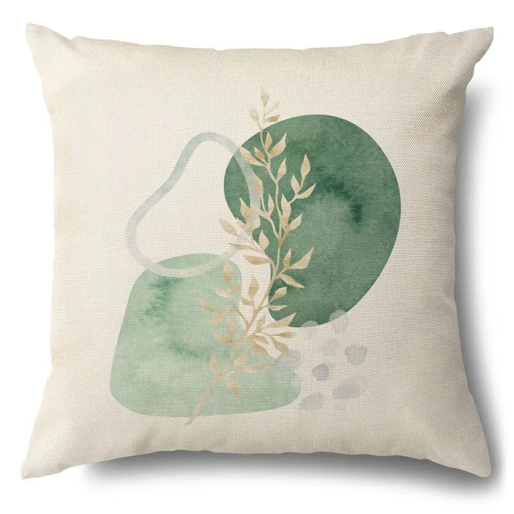 Funda de cojín decorativa DecorBites™ con diseño de hojas verdes - Funda de cojín para sofá de estilo sencillo en algodón y lino