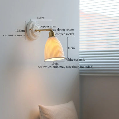 DecorBites™ Copper Ceramic LED Wall Light with Pull Chain Switch for Living Room Decor.