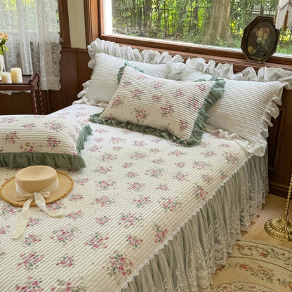 Decobites Lace Ruffles Bed Skirt Set with Pillowcases for 1.2-2M Beds