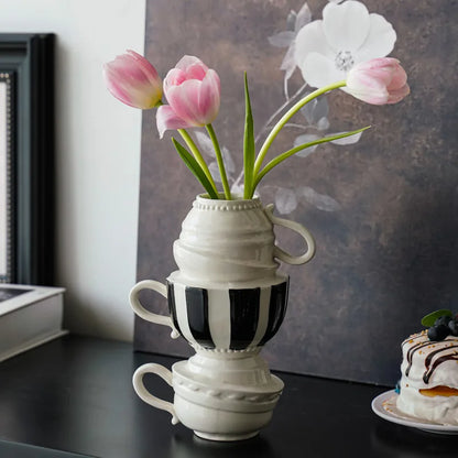 DecorBites™ Cartoon Folding Cup Vase Ceramic Flowerpot with Handle - Home Decor & Handicrafts