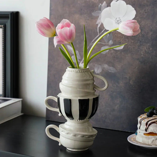 DecorBites™ Cartoon Folding Cup Vase Ceramic Flowerpot with Handle - Home Decor & Handicrafts