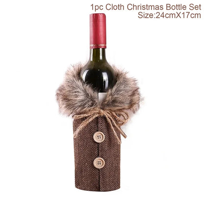 Christmas Wine Bottle Cover Merry Christmas Decorations For Home 2024 Cristmas Ornament Xmas Navidad Gifts Happy New Year 2025