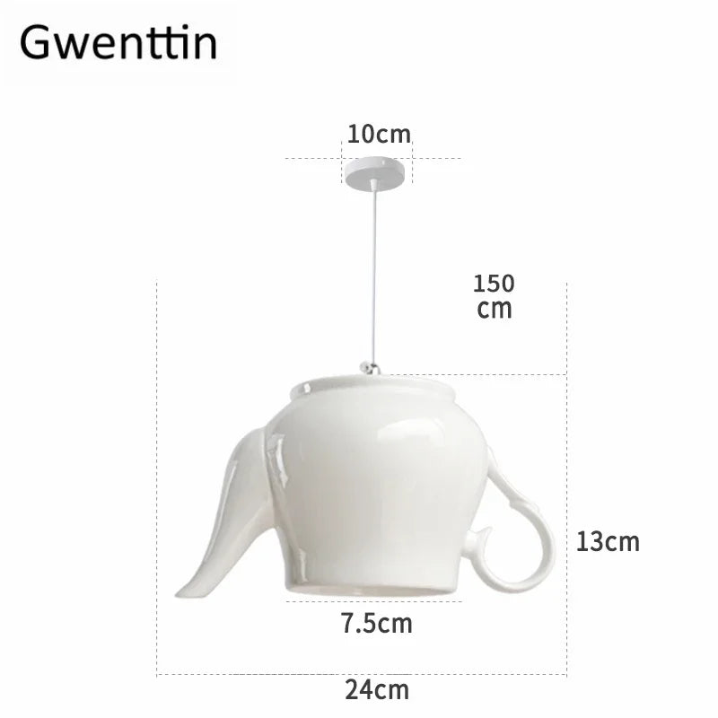 DecorBites™ Ceramic LED Pendant Lights: Nordic Teapot Design for Modern Living and Kitchen.