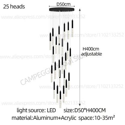 DecorBites™ Cylindrical Chandelier: Modern Nordic Indoor Lighting for Living Room, Staircase & Ceiling