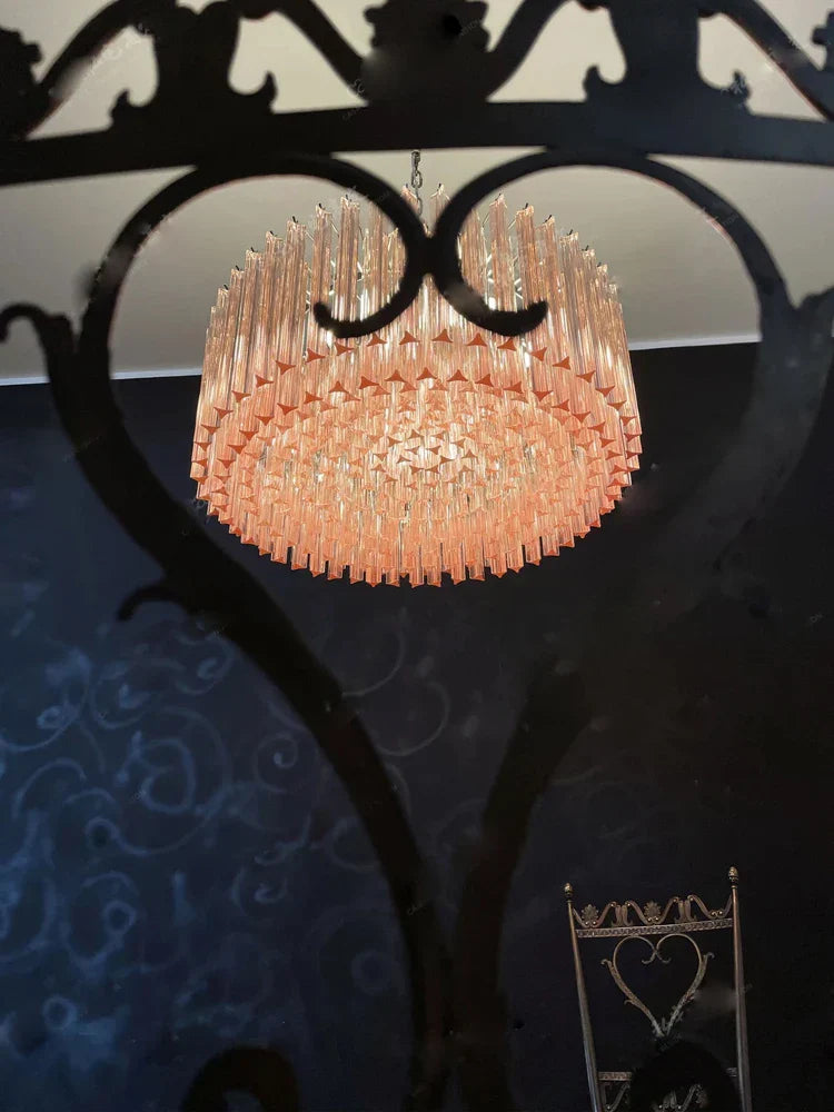 DecorBites™ 2025 Pink Glass Chandelier: Classic Kitchen & Living Room Lighting