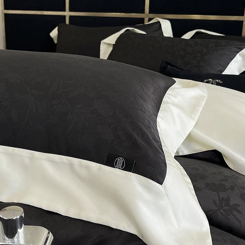 Decobites Luxury Black Jacquard Cotton Bedding Set with Silky Soft Texture