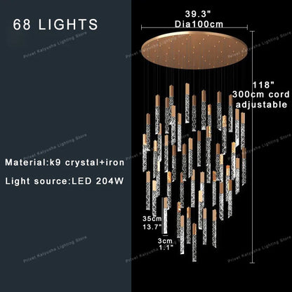 Lámpara de araña circular de cristal DecorBites™ para escalera, ideal para la decoración del vestíbulo de una villa o dúplex.