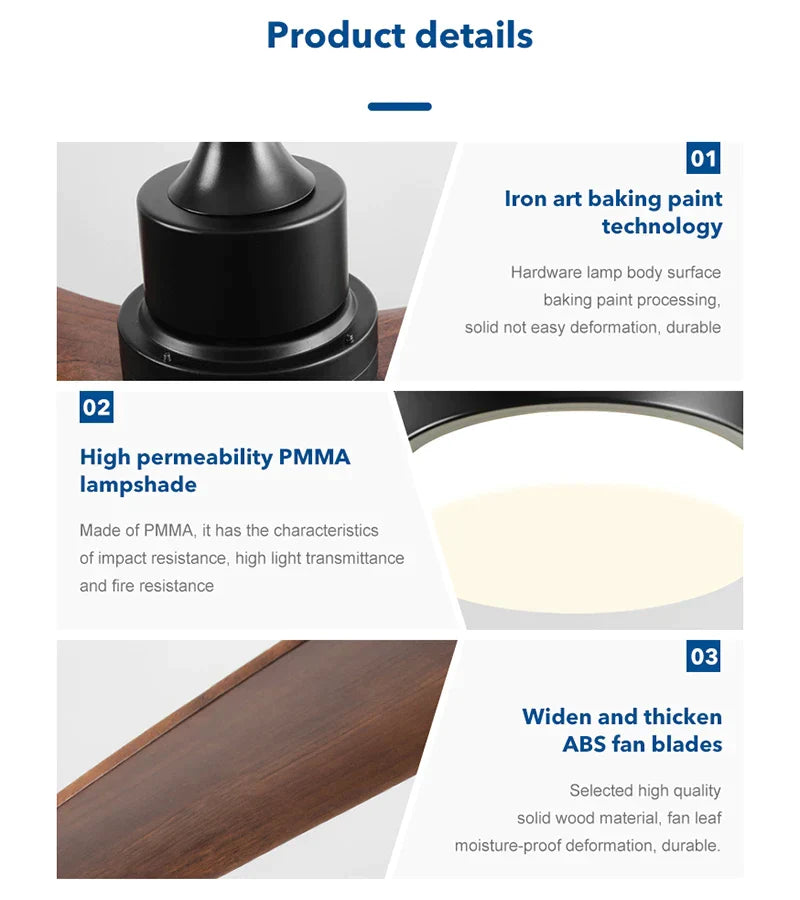 مروحة سقف ديكوربايتس™ 42/52 بوصة تيار مستمر مع 3 شفرات ABS، محرك 35 واط، إضاءة LED 18 واط، جهاز تحكم عن بعد