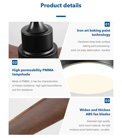 مروحة سقف ديكوربايتس™ 42/52 بوصة تيار مستمر مع 3 شفرات ABS، محرك 35 واط، إضاءة LED 18 واط، جهاز تحكم عن بعد