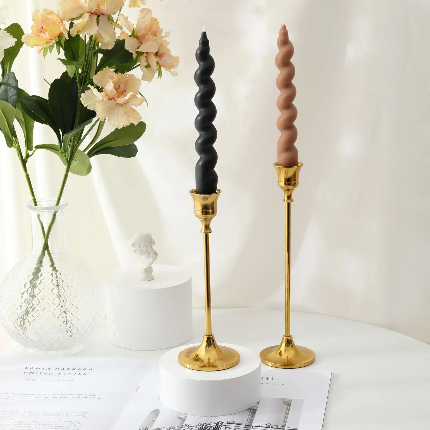 2pcs Twisted Pillar Candles Home Decorative Aromatherapy Long Spiral Candle Wholesale Supplies Black Candle Home Decoration