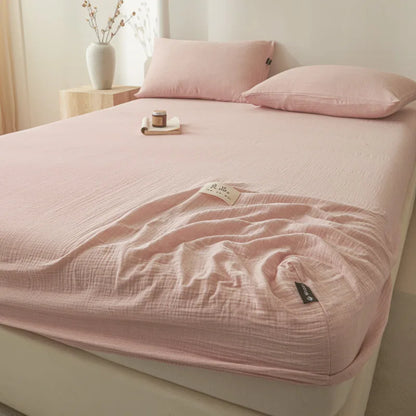 ملاءة سرير قطنية مُجهزة من DecorBites™: خيوط مجعدة، مريحة من Nordic، غطاء سرير لجميع المواسم