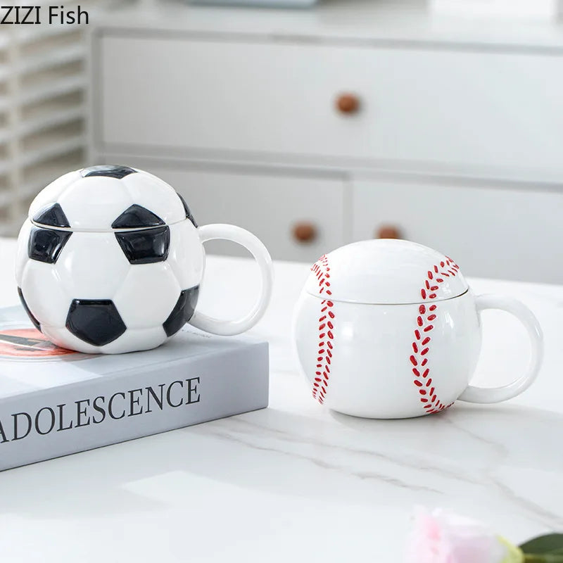 DecorBites™ Baseball Shape Ceramic Mug with Lid - Coffee, Tea, Juice Cup