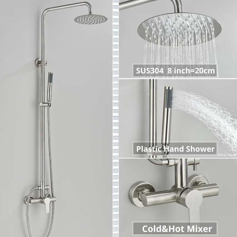 مجموعة صنبور دش DecorBites™ الأسود مع رأس دش مطري وصنبور خلاط مثبت على الحائط