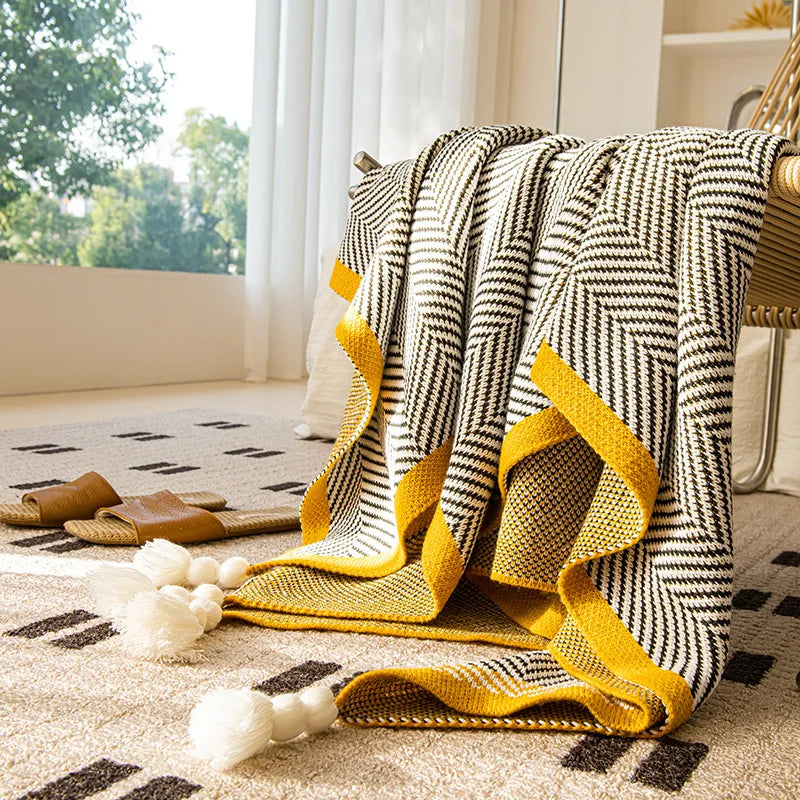 DecorBites™ Knitted Diagonal Stripe Sofa Blanket for Warm Autumn Winter Home Decor