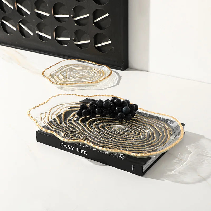 Decorbites™ Goldfolien-Glas-Tablett Geometrische Obstplatte Heimdekoration-Zubehör