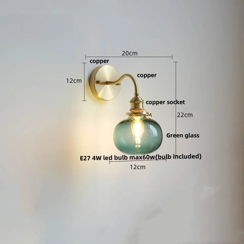 DecorBites™ Green Class Ball LED Wall Light with Copper Socket for Bedroom Living Dining Room