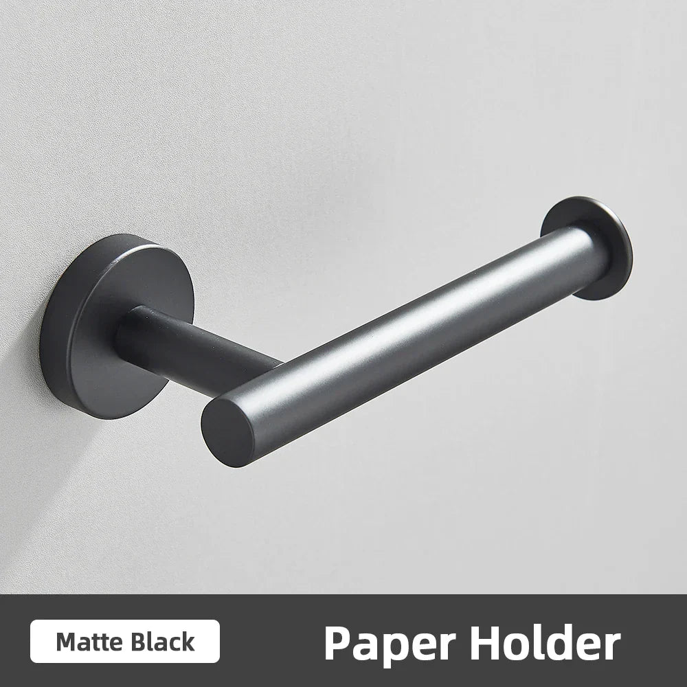 DecorBites™ Brushed Gold Bathroom Accessories Set: Towel Rail, Paper Holder, Hook, Stainless Steel