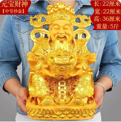 DecorBites™ Gold God of Wealth Statue: Fengshui Home Decor Sculpture for Entrance & Living Room