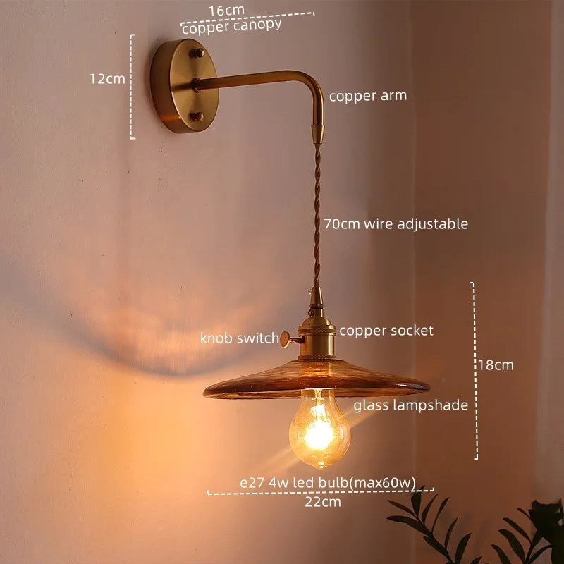 DecorBites™ Japanese Style LED Wall Lamps Living Room Coffee Balcony Stair Light Copper Glass