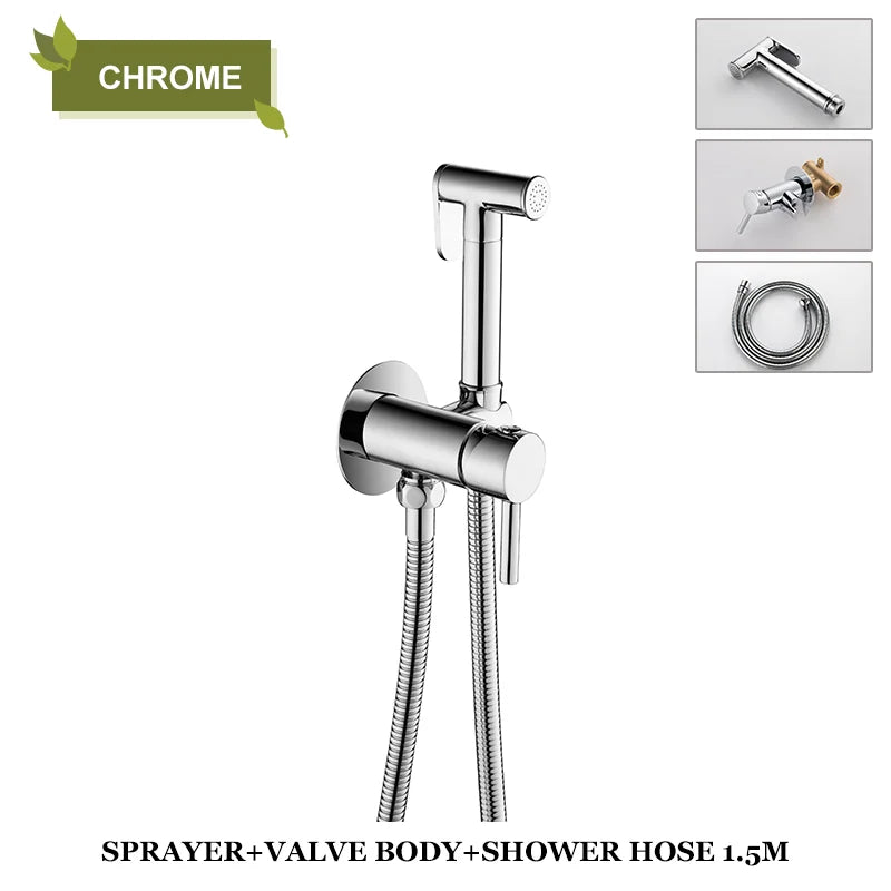 DecorBites™ Brass Bidet Spray: Gold/Black, Hot/Cold Mixer Valve, Bathroom Shattaf Sprayer
