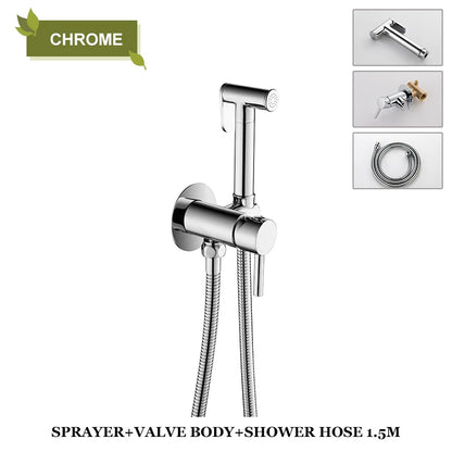 DecorBites™ Brass Bidet Spray: Gold/Black, Hot/Cold Mixer Valve, Bathroom Shattaf Sprayer